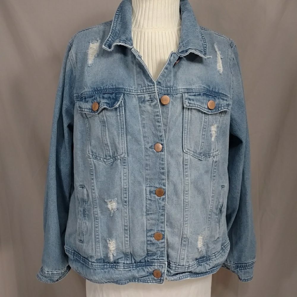 Light Color Denim Trucker Jean Jacket Distressed